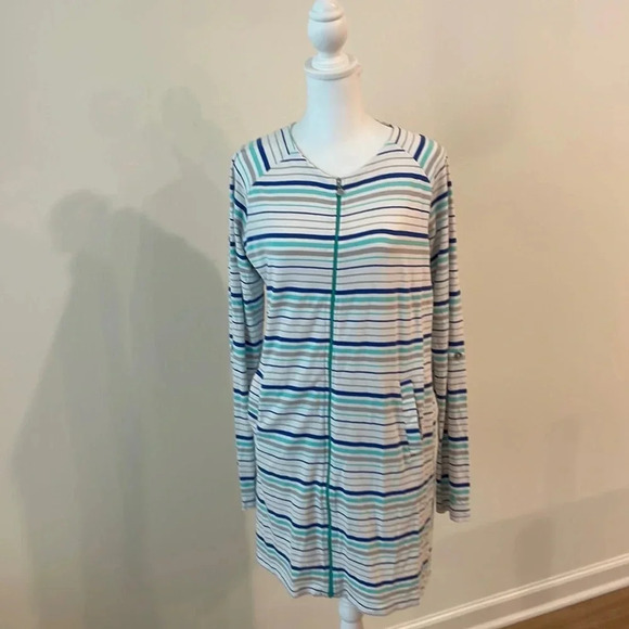Coolibar Women’s Cabana Swim Coverup Dress Full Zip UPF50+ Striped - Picture 1 of 16